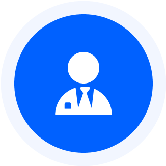 Icon of a person in a suit and tie inside a blue circle.